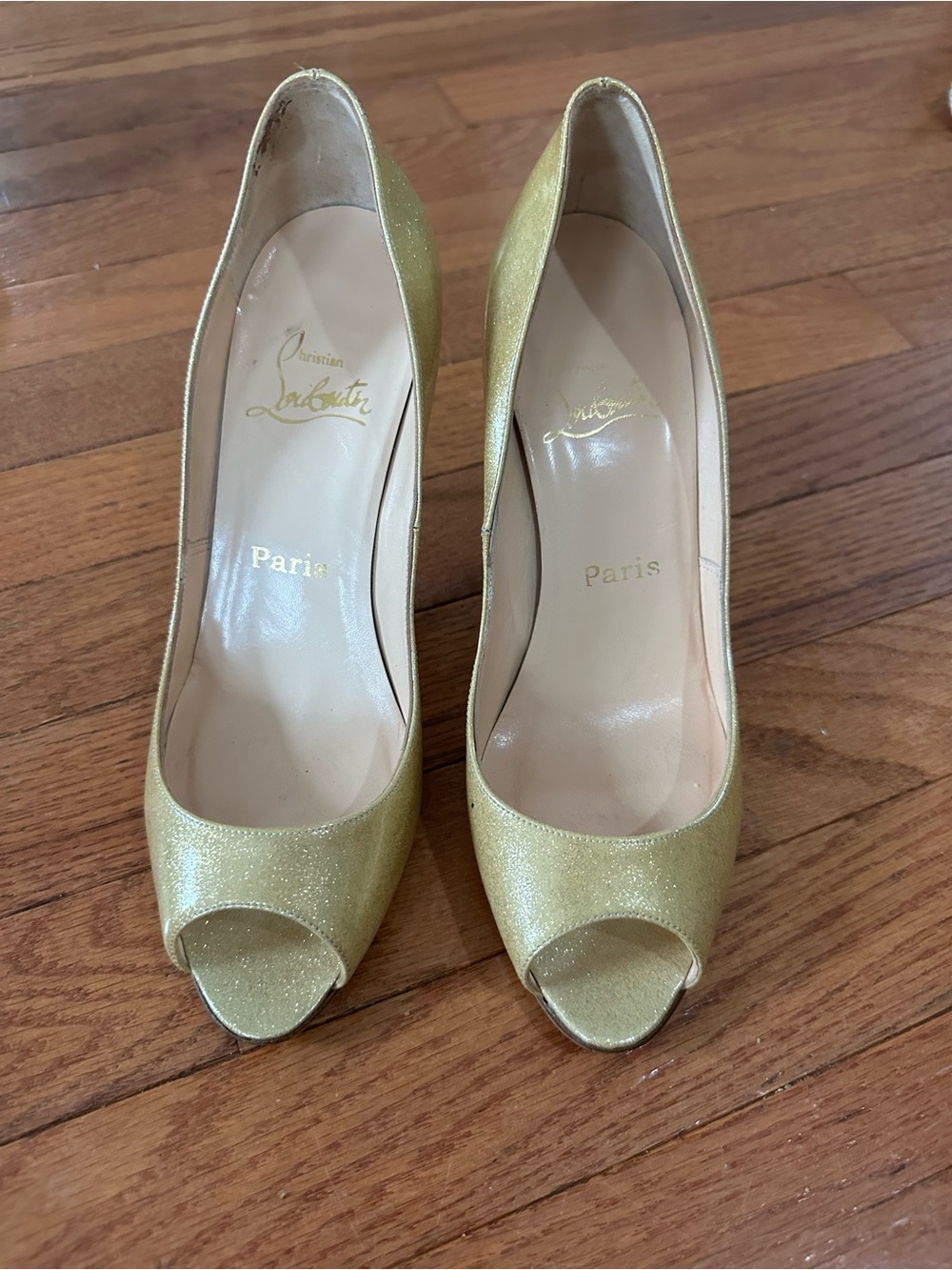 Christian Louboutin Gold Sparkly Pumps size 37 1/2